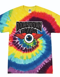 Bright colored Tie-dye t-shirt with 'Downtown Dallas' design written above a flying eyeball.