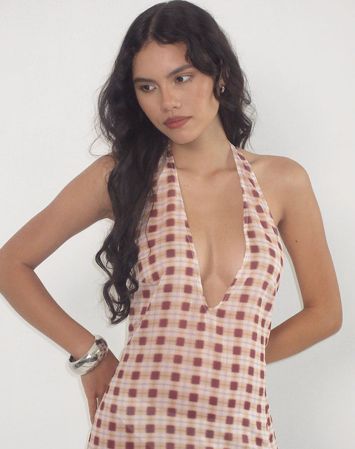 Image of Driti Maxi Dress in Chiffon Blurred Check Peach