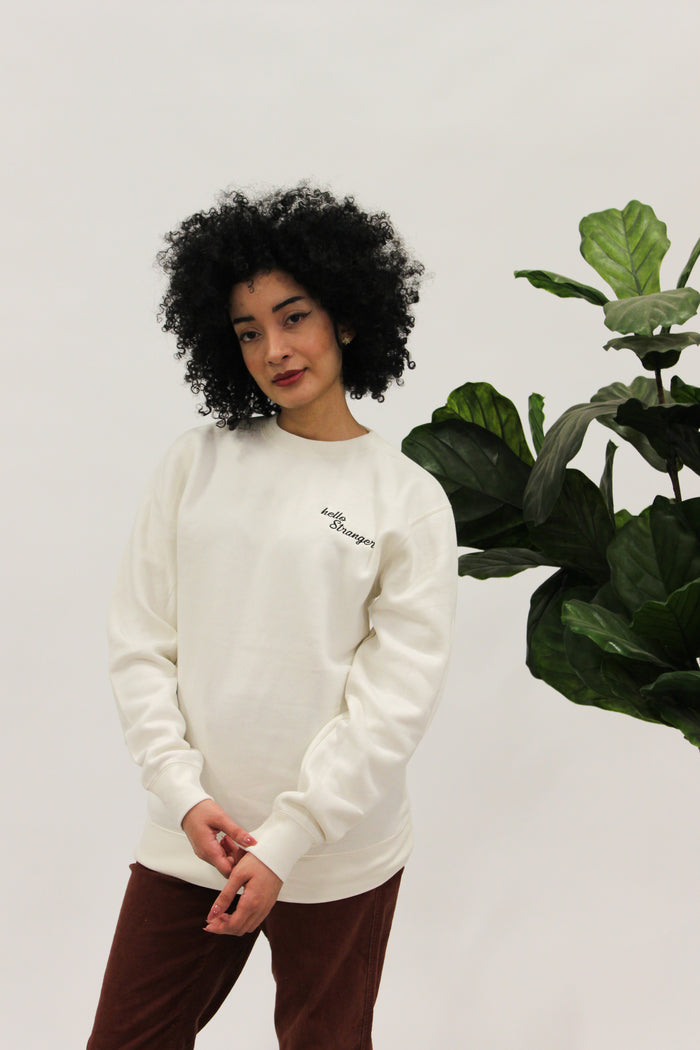 Embroidered "Hello Stranger" Crew neck sweatshirt