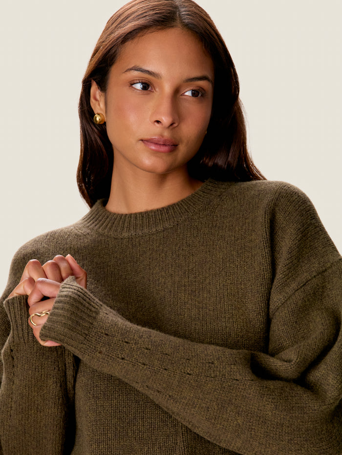 Emelia Fringe Sweater in Olive