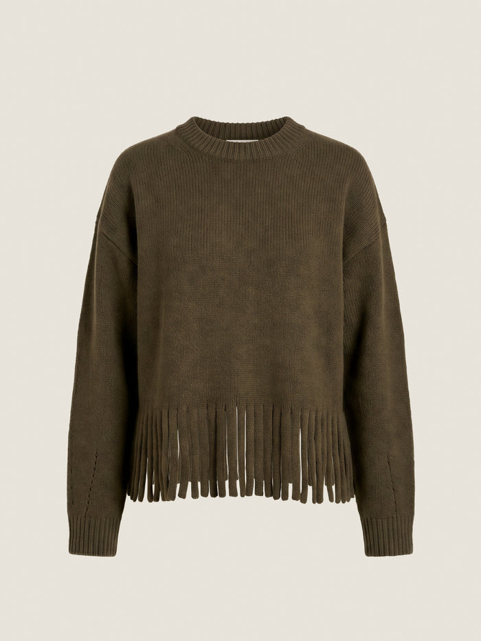 Emelia Fringe Sweater in Olive