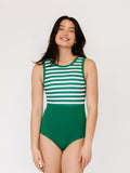 Emerald Stripe High-Neck One-Piece