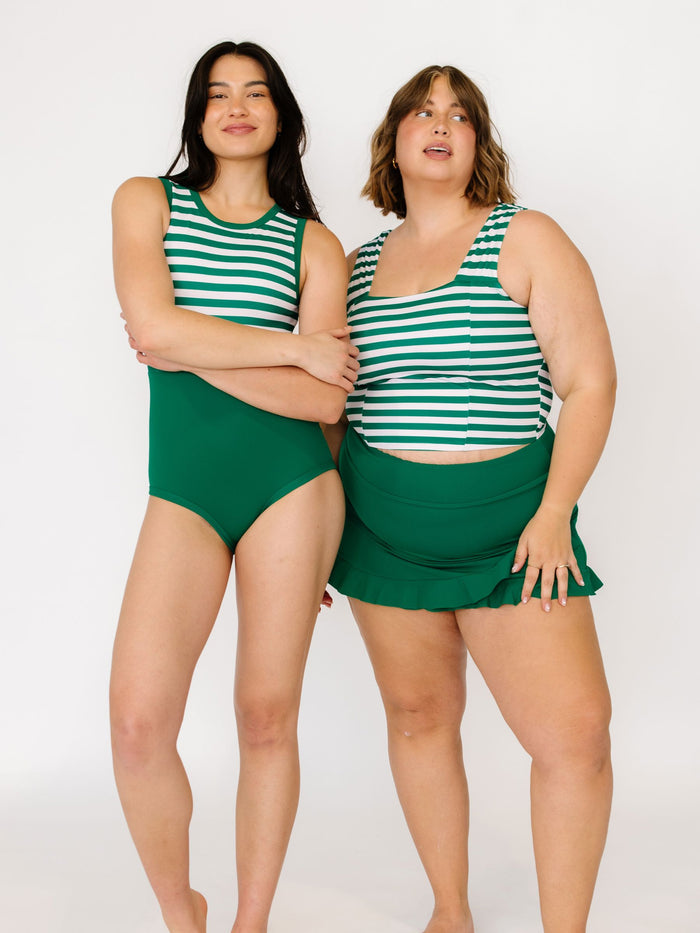 Emerald Stripe High-Neck One-Piece