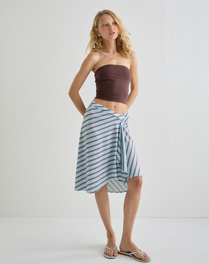 Image of Esmeray Midi Skirt in Diagonal Stripe Light Blue