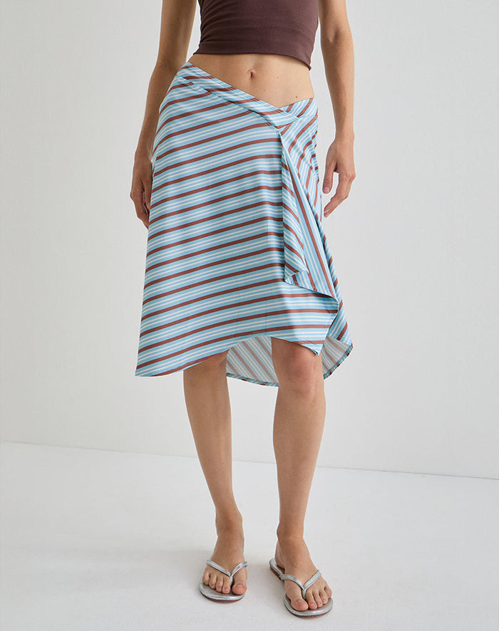 Image of Esmeray Midi Skirt in Diagonal Stripe Light Blue