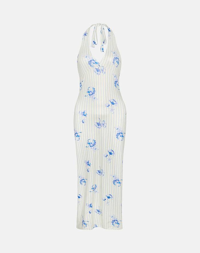Image of Fadwa Midi Dress in Floral Stripe Cream