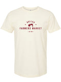 Cream tshirt with Dallas Farmers Market logo in dark red.
