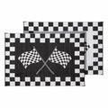 Black & White Checkered RV Patio Mat Both Sides Shown - Flat Lay | United RV Parts