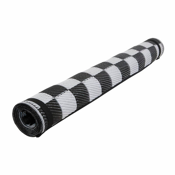 Black & White Woven Polypropylene RV Patio Mat - Rolled for Storage | United RV Parts