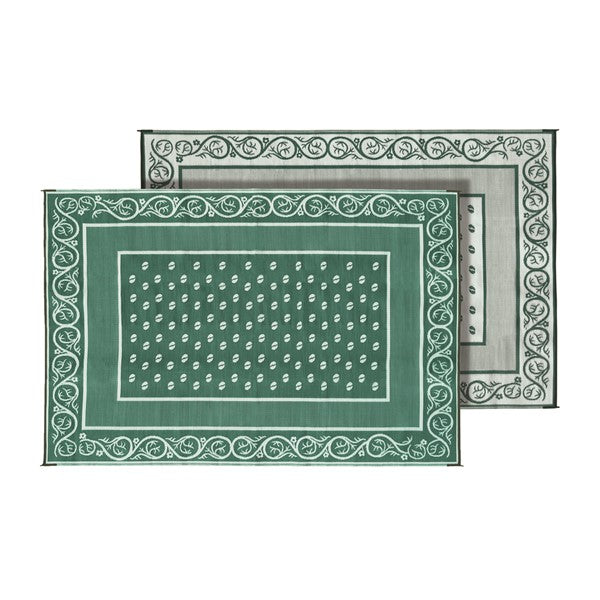 Faulkner 6x9 Green Vineyard Design Reversible RV Patio Mat - Both Sides Flat Lay | United RV Parts