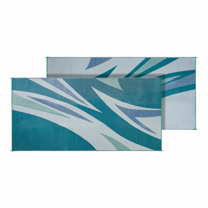 Green Blue Summer Waves RV Patio Mat Both Sides View 8x16 - Reversible Flat Lay | United RV Parts