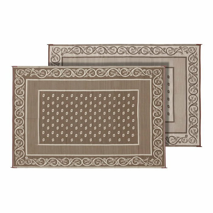 Beige Faulkner Vineyard RV Patio Mat 8x16 - Front and Reverse Side Flat Lay | United RV Parts