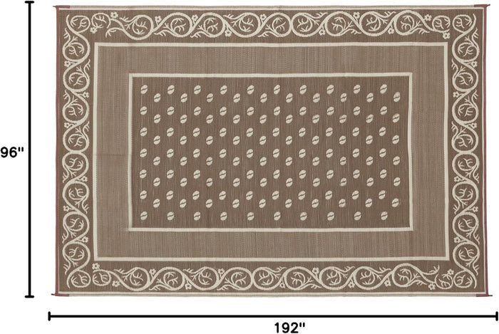 Beige Faulkner Reversible RV Patio Mat 8x16 - Dimension View 96x192 Inches | United RV Parts