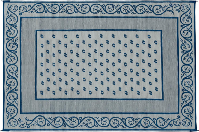 White Blue Faulkner Reversible Patio Mat - Reverse Side View | United RV Parts