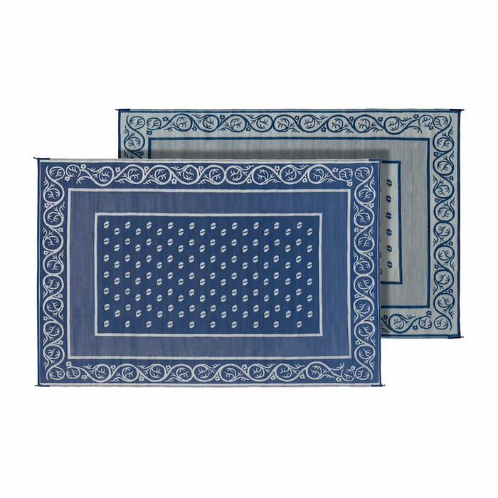 Blue Reversible Vineyard RV Patio Mat - Both Sides View | United RV Parts