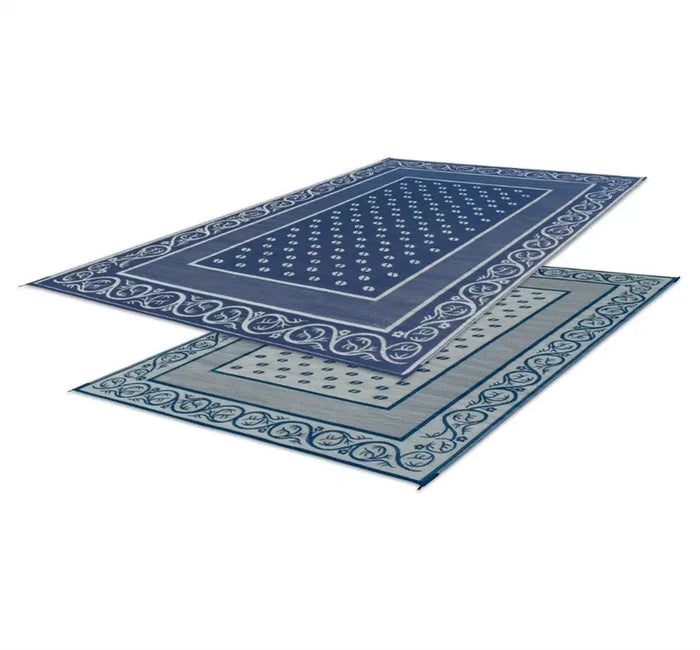 Faulkner Reversible Vineyard RV Patio Mat 8x20 - Both Sides View, Blue and Grey | United RV Parts