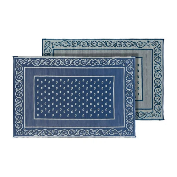 Faulkner Reversible Vineyard RV Patio Mat - Flat Lay Both Sides, Blue and Grey 8x20 | United RV Parts