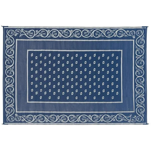 Faulkner Vineyard RV Patio Mat 48704 - Front View Blue Side, Vine Border Pattern | United RV Parts