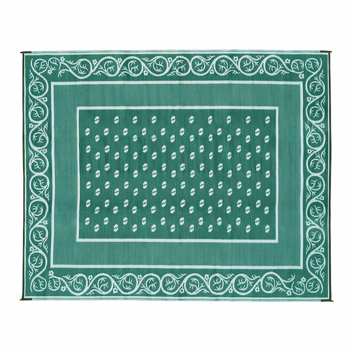 Green Woven RV Patio Mat Vineyard Pattern - Top-Down Flat Lay | United RV Parts