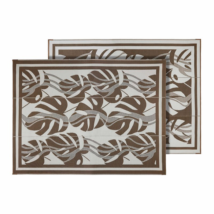 Brown White Woven RV Patio Mat Sahara Leaf Pattern Both Sides - Flat Lay | United RV Parts