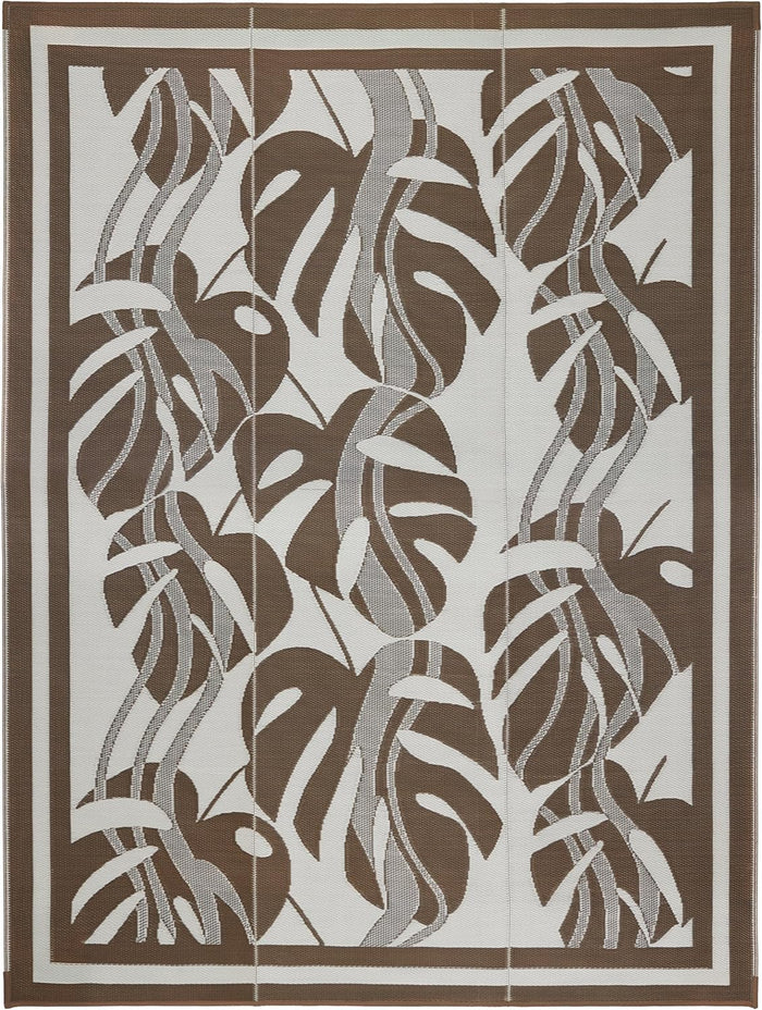 Faulkner Sahara 9x18 Brown White Reversible Outdoor Patio Mat - Full Top View | United RV Parts