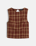 Image of Felia Tie Back Top in Red Check