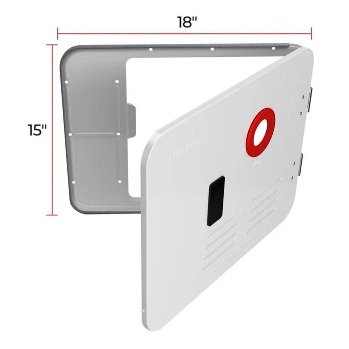White Steel RV Water Heater Door - Dimensional View with Measurements | United RV Parts