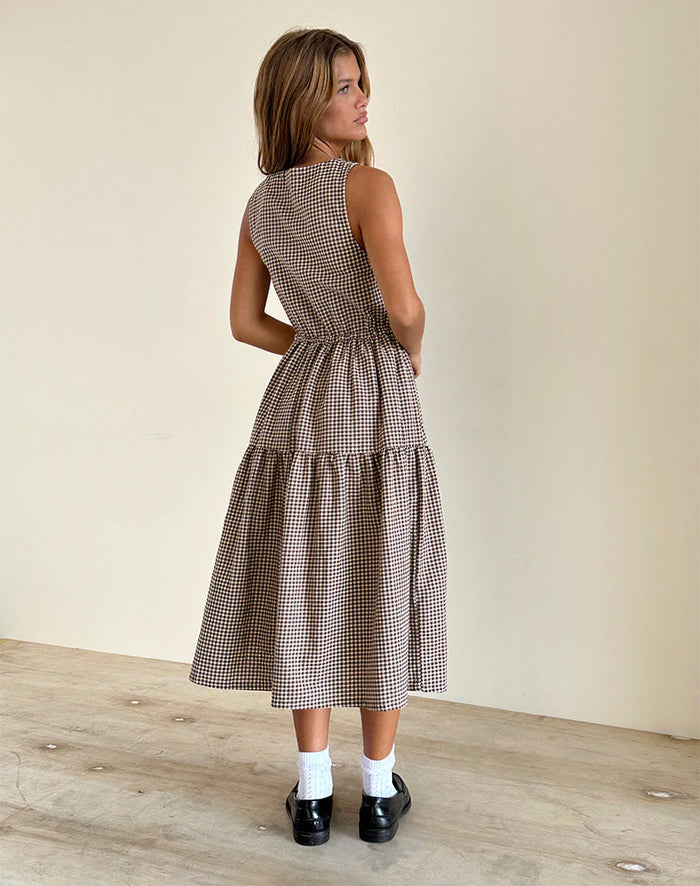 Image of Galuh Smock Dress in Mini Brown Gingham