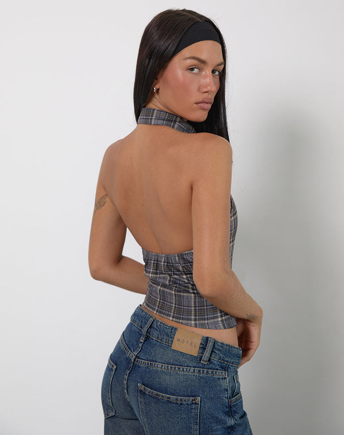 Image of Harlo Collared Top in Check Tailoring Grey