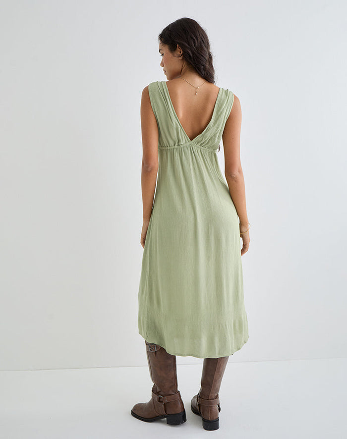 Image of Havisla Tie Front Midi Dress in Sage Green