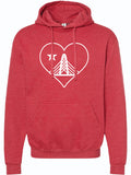 Heart Trinity Pullover Hoodie featuring a heart design with a bridge motif, perfect as a Texas themed gift. This unisex fleece hoodie is a great example of Texas made gifts and makes for an excellent souvenir from Texas, especially for anyone looking for a Dallas souvenir or Texan gifts.