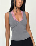 Image of Helma Halterneck Top in Grey with Pink Lace