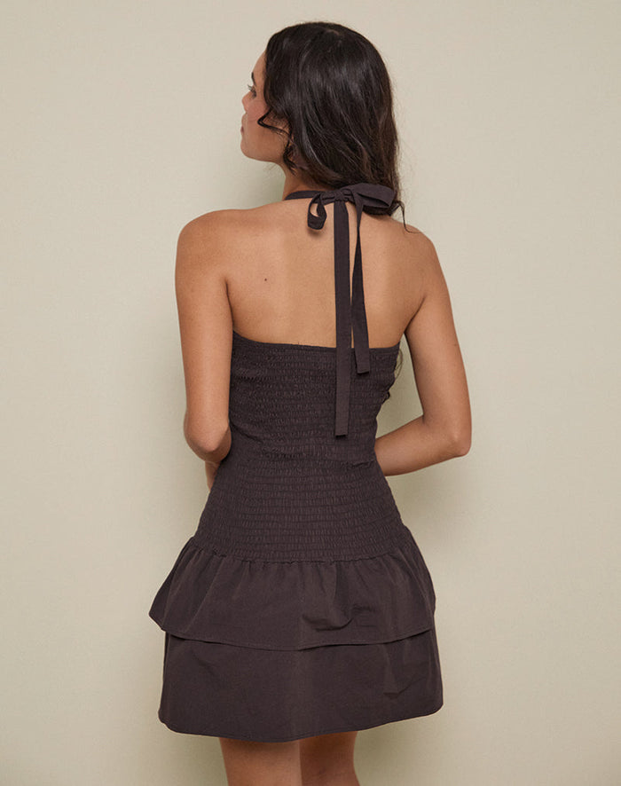 Image of Herais Halterneck Mini Dress in Deep Mahogany