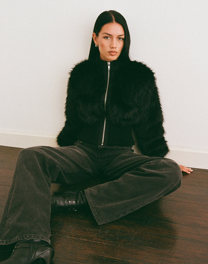 Image of Homari Shaggy Faux Fur Jacket in Black