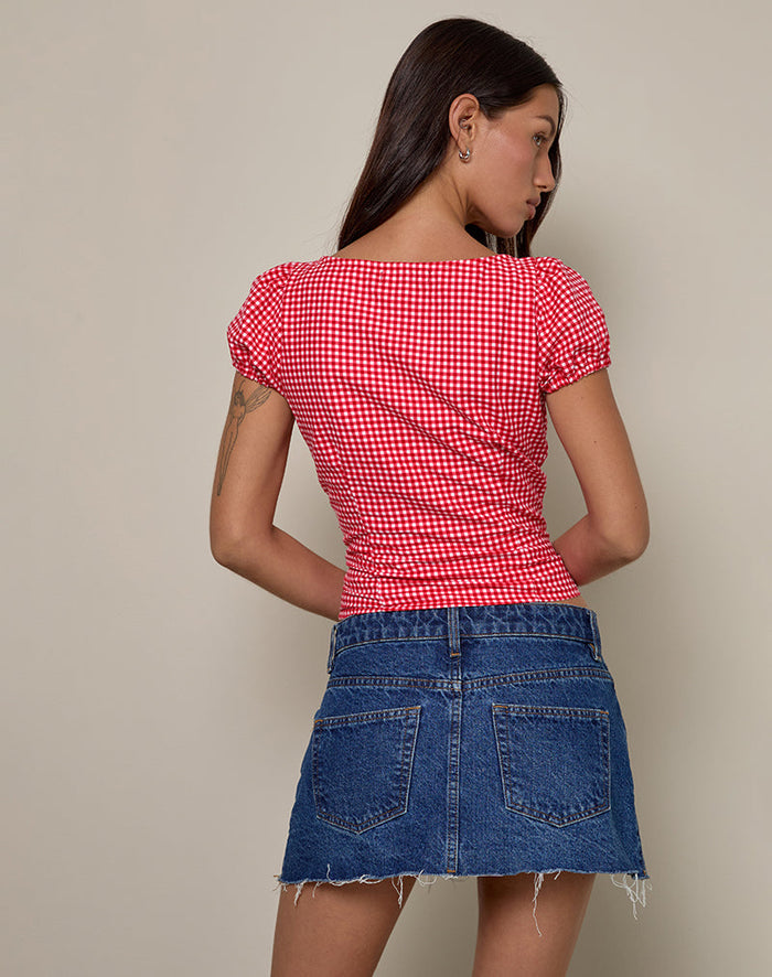 Image of Ilase Ruched Blouse in Red Gingham