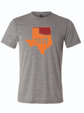 A gray shirt featuring an orange Texas that reads "I'm with stupid" and an arrow pointing to a maroon Oklahoma.