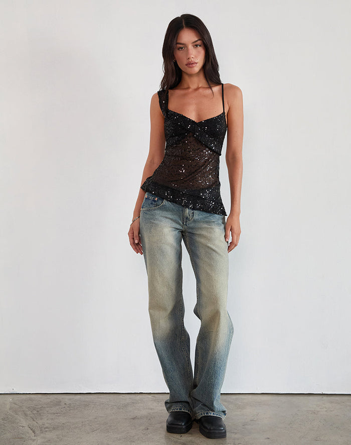 Image of Iranila Asymmetric Top in Gauzy Sequin Black