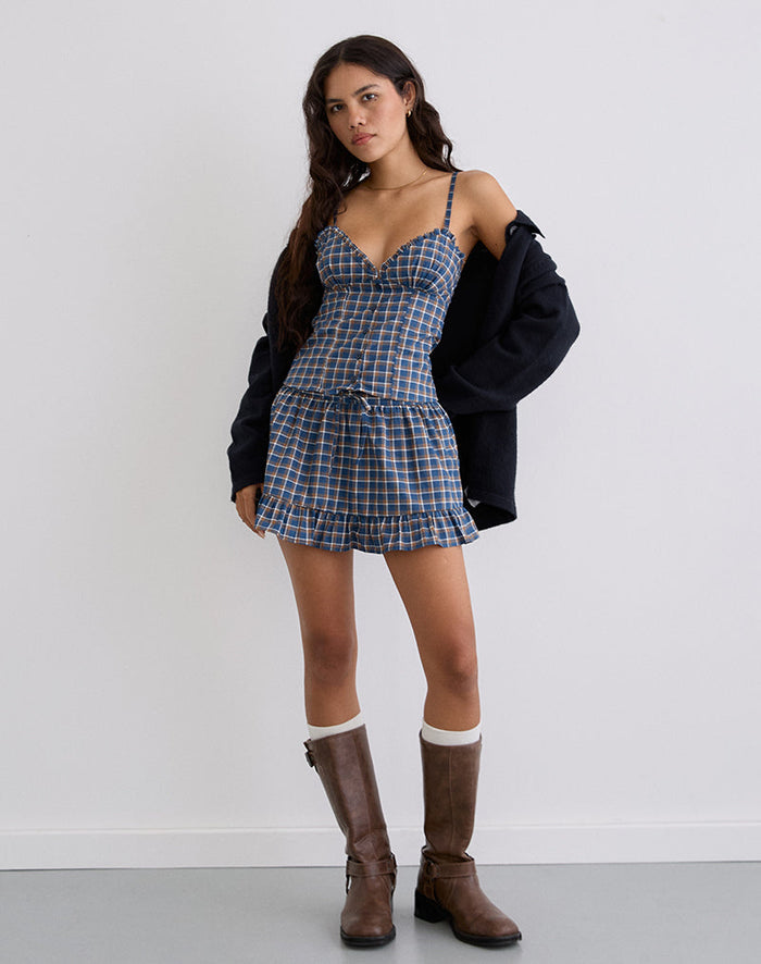 Image of Isamu Top in Medium Tartan Blue