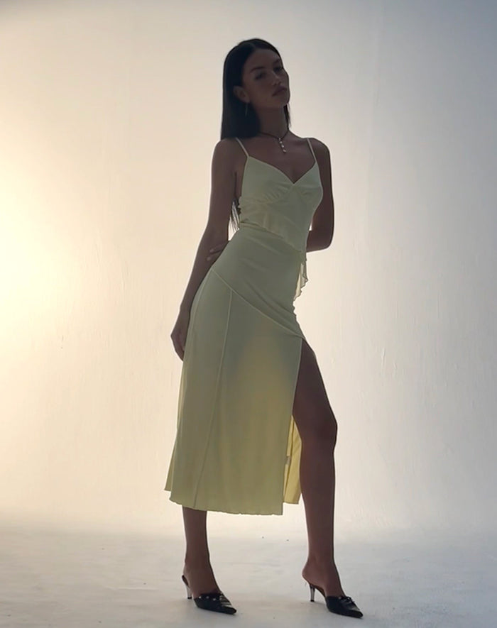 Image of Jacy Ruffle Midi Dress in Mesh Lemon