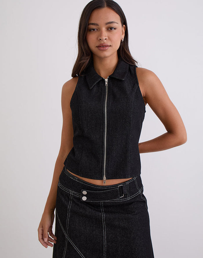 Image of Janae Vest in Denim Black Wash
