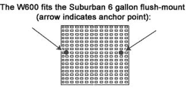 JCJ W600 Mud Dauber Screen Anchor Point Diagram - Suburban 6 Gallon Flush-Mount Fit Guide | United RV Parts