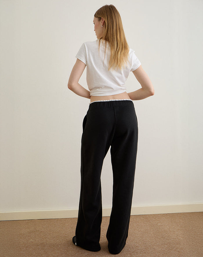 Image of Jenita Loose Jogger in Black with White Picot Trim