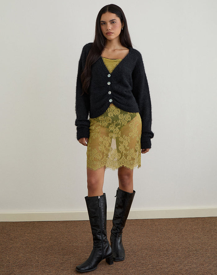 Image of Jiyo Gathered Cardigan in Knit Black