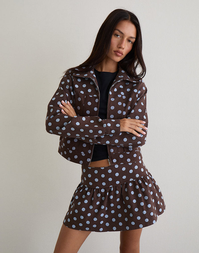 Image of Jolea Pleated Mini Skirt in Mono Polka Brown