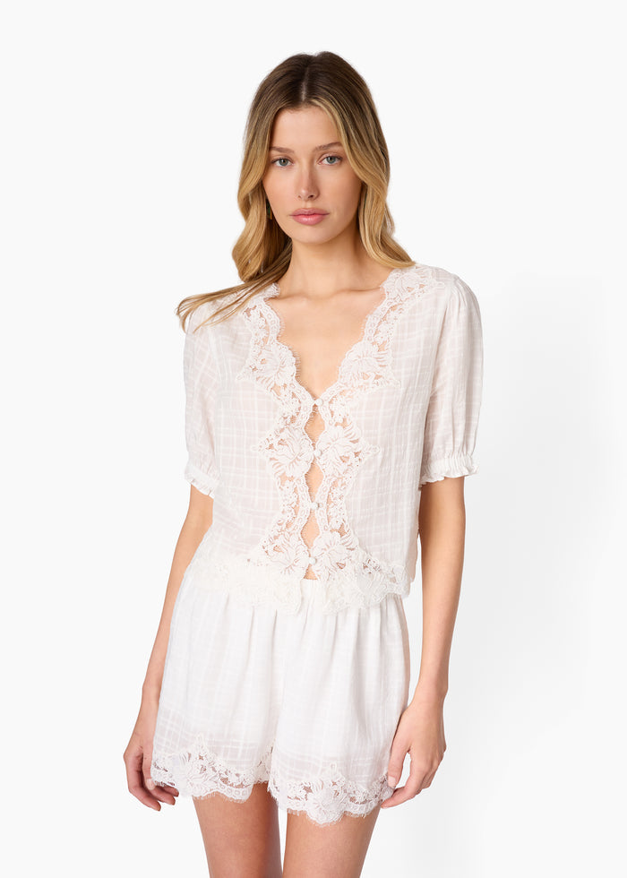 Junie Cotton Plaid Top White