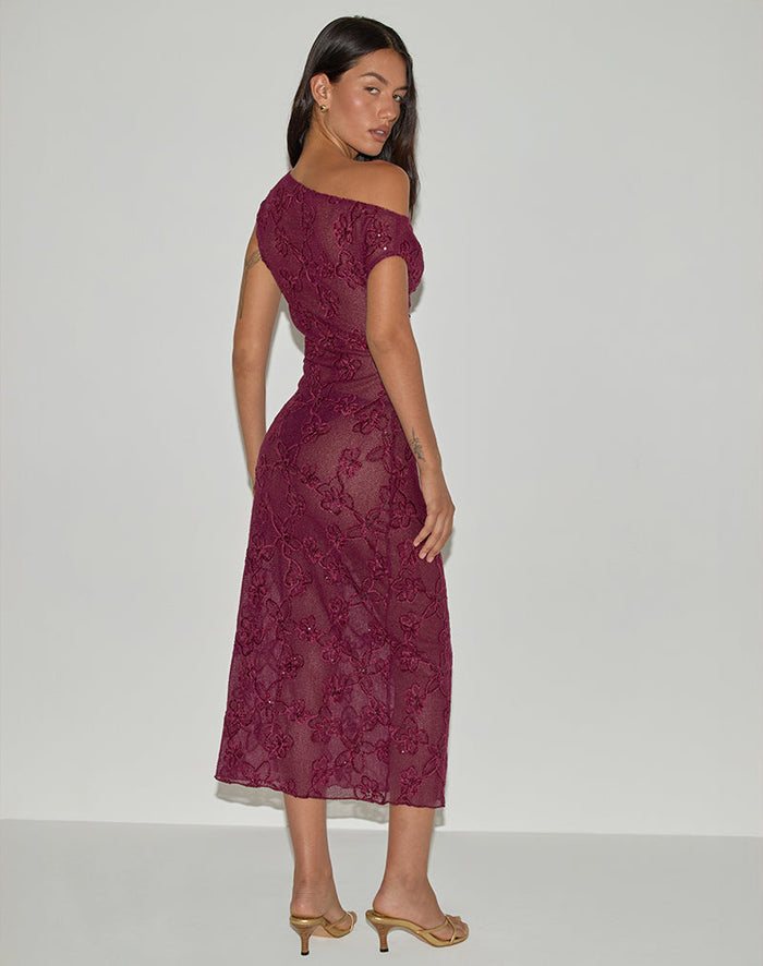 Image of Kaido Midi Dress in Sequin Knit Burgundy