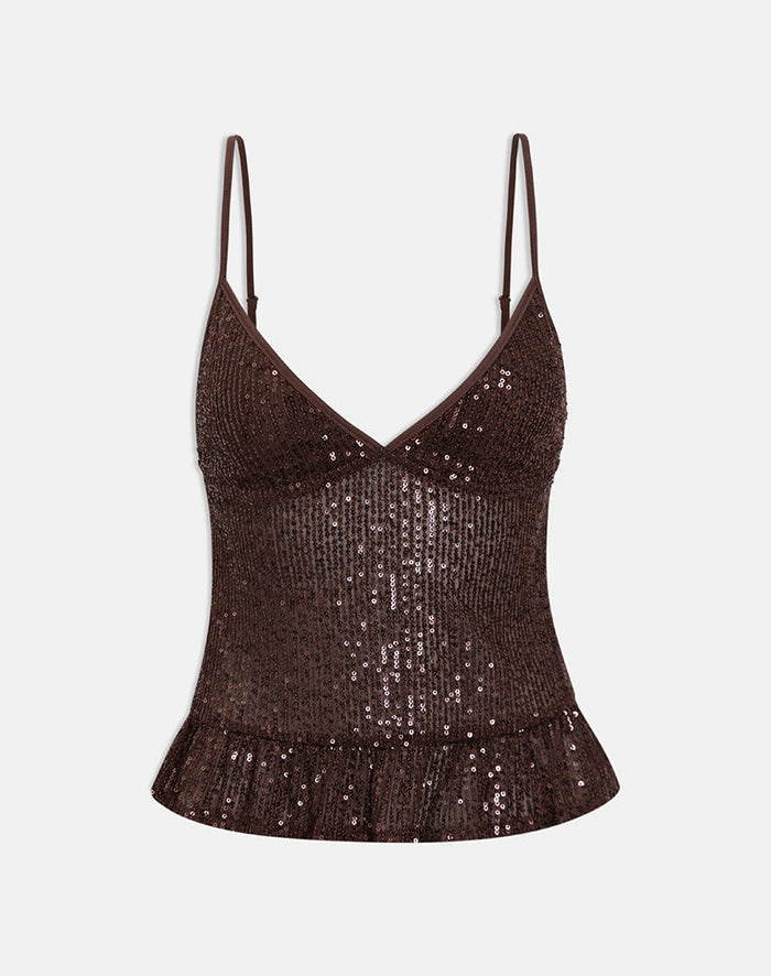 Image of Karka Cami Top in Drape Sequin Brown
