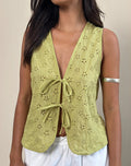 Image of Kayve Tie-Front Top in Little Daisy Broderie Lime