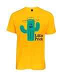 Bright yellow youth fine jersey tee featuring a playful cactus graphic with the text 'Little Prick'. This fun shirt makes a perfect Texas themed gift, representing Texas Made Gifts and ideal souvenirs from Texas, especially for those looking for a stylish Dallas souvenir or unique Texan gifts.