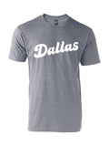 Dallas Script Youth Fine Jersey Tee in gray, featuring a stylish 'Dallas' design, perfect as a Texas themed gift. This shirt makes a great addition to any Texas Made Gifts collection and serves as a memorable souvenir from Texas. Ideal for anyone looking for a unique dallas souvenir or texan gifts.